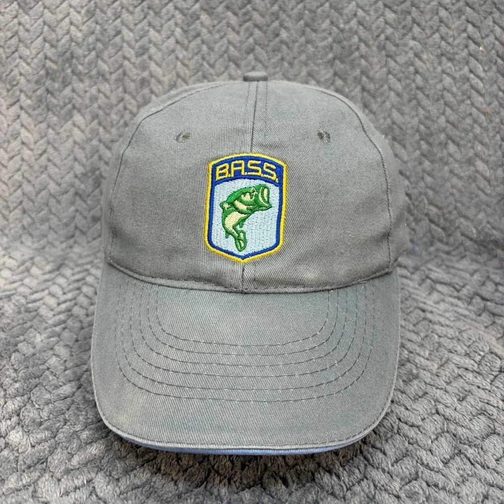 B.A.S.S. Bass Anglers Sportsman Society Fishing Hat Grey Blue Cotton Strapback